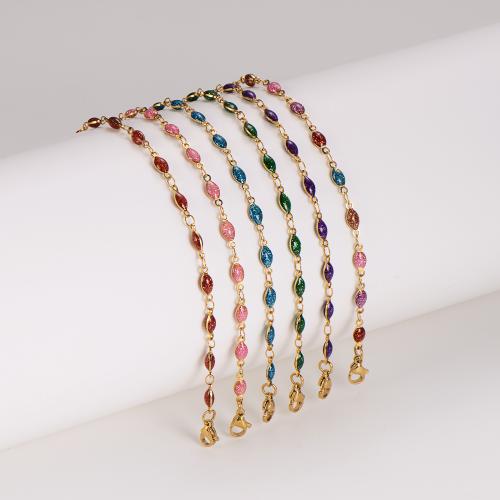 Stainless Steel Jewelry Bracelet, 304 Stainless Steel, with 5cm extender chain, Oval, Vacuum Ion Plating, fashion jewelry & for woman & enamel, more colors for choice, Length:18 cm, Sold By PC