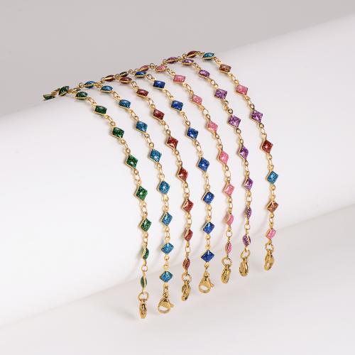 Stainless Steel Jewelry Bracelet, 304 Stainless Steel, with 5cm extender chain, Rhombus, Vacuum Ion Plating, fashion jewelry & for woman & enamel, more colors for choice, Length:18 cm, Sold By PC