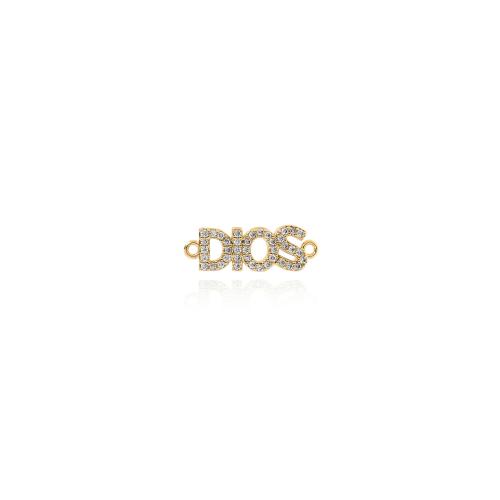 Cubic Zirconia Micro Pave Brass Connector, Alphabet Letter, gold color plated, DIY & micro pave cubic zirconia & 1/1 loop, nickel, lead & cadmium free, 20x6.80x1.80mm, Sold By PC