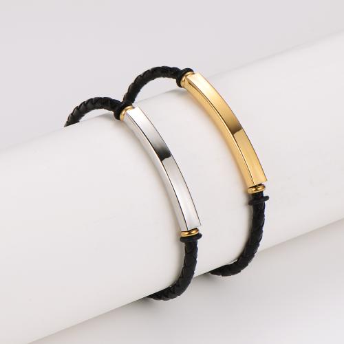 PU Leather Cord Bracelets with 304 Stainless Steel Vacuum Ion Plating fashion jewelry & for man 4mm Length Approx 21 cm Sold By PC