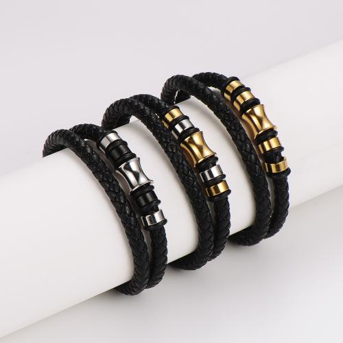 Bracelets cordon PU, cuir PU, avec Acier inoxydable 304, bijoux de mode & pour homme, plus de couleurs à choisir, 6mm, Longueur:Environ 21 cm, Vendu par PC