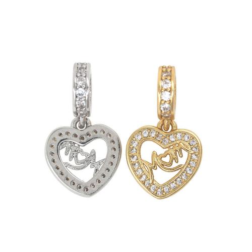 Cubic Zirconia Micro Pave Brass Pendant Heart plated DIY & micro pave cubic zirconia nickel lead & cadmium free Sold By PC