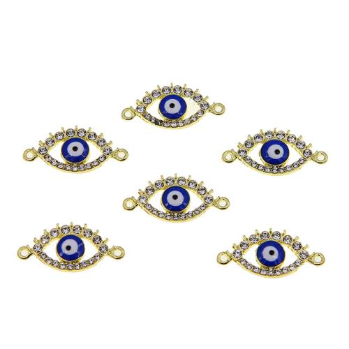 Connecteur Evil Eye, alliage de zinc, Placage de couleur d'or, DIY & motif de mauvais œil & avec strass & boucle de 1/1, bleu, protéger l'environnement, sans nickel, plomb et cadmium, 30x13x3mm, 100PC/sac, Vendu par sac