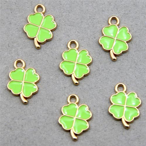 Zinc Alloy émail Pendants, alliage de zinc, Trèfle à quatre feuilles, Placage de couleur d'or, DIY, plus de couleurs à choisir, protéger l'environnement, sans nickel, plomb et cadmium, 100PC/sac, Vendu par sac