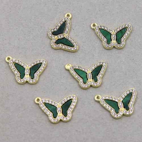 Zinc Alloy Enamel Pendants Butterfly gold color plated DIY & with rhinestone nickel lead & cadmium free Sold By Bag