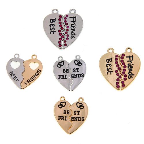 Zinc Alloy Enamel Pendants Heart gold color plated DIY & with rhinestone nickel lead & cadmium free Sold By Bag