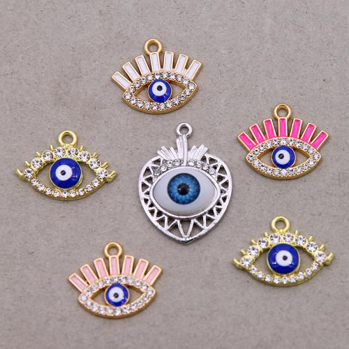 Evil Eye Anhänger, Zinklegierung, plattiert, DIY & böser Blick- Muster & verschiedene Stile für Wahl & Emaille & mit Strass, keine, frei von Nickel, Blei & Kadmium, 100PCs/Tasche, verkauft von Tasche