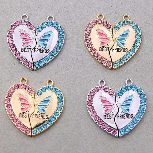 Tibetan Style Enamel Pendants, Heart, plated, DIY & with rhinestone, more colors for choice, nickel, lead & cadmium free, 100PCs/Bag, Sold By Bag