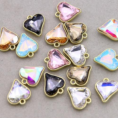 Tibetan Style Heart Pendants, with Glass, gold color plated, DIY, more colors for choice, nickel, lead & cadmium free, 100PCs/Bag, Sold By Bag