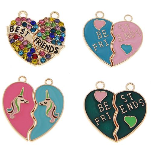 Zinc Alloy Enamel Pendants Heart gold color plated DIY & with rhinestone nickel lead & cadmium free Sold By Bag