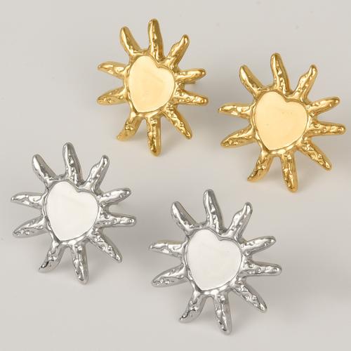 Stainless Steel Stud Earrings 304 Stainless Steel Sun plated for woman Sold By Pair