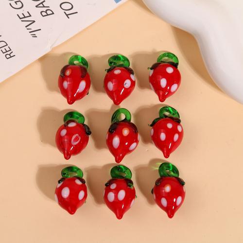 المعلقات Lampwork موضة, امبورك, الفراولة, ديي, أحمر, 29x16mm, تباع بواسطة PC