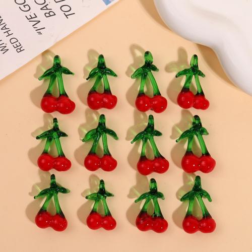 Fashion Lampwork Hangers, Kers, DIY, rood, 35x23mm, Verkocht door PC