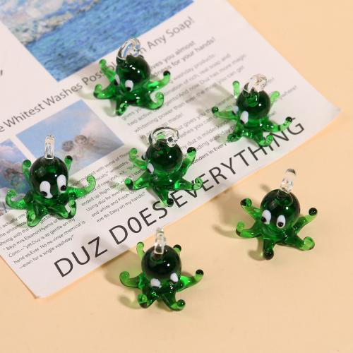 Fashion Lampwork Hangers, Octopus, DIY, groen, 25x24mm, Verkocht door PC