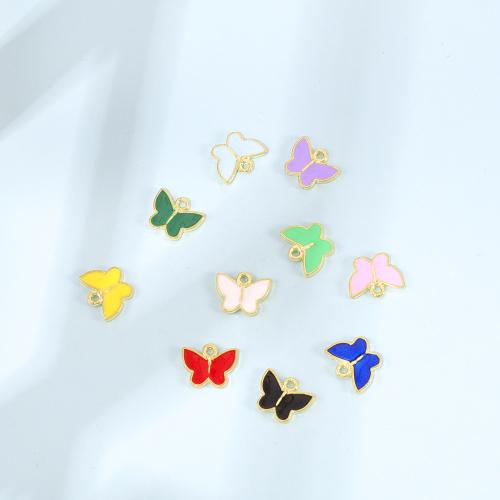 Tibetan Style Enamel Pendants, Butterfly, gold color plated, DIY, more colors for choice, nickel, lead & cadmium free, 10.20x12.60x1.80mm, 300PCs/Bag, Sold By Bag