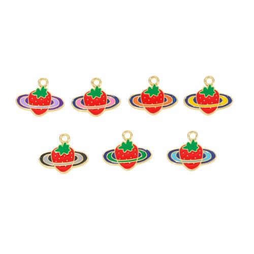 Tibetan Style Enamel Pendants, Strawberry, gold color plated, DIY, more colors for choice, nickel, lead & cadmium free, 14.30x16.80x1.30mm, 300PCs/Bag, Sold By Bag