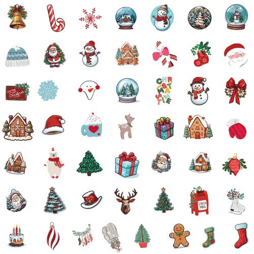 Sticker Paper, Soft PVC, printing, Christmas Design & mixed pattern & DIY & waterproof, Sheet size: 4-8cm, Approx 50PCs/Bag, Sold By Bag