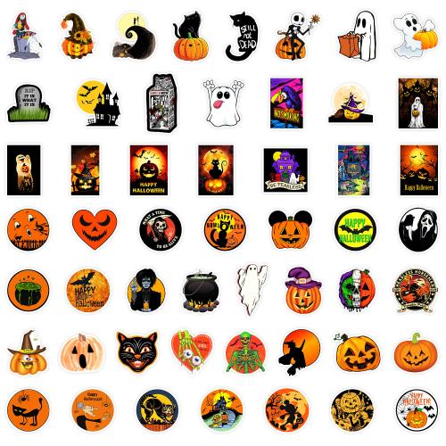 sticker Paper, Mjuk PVC, Utskrift, Design för halloween & blandad mönster & DIY & vattentät, Sheet size: 4-8cm, Ca 50PC/Bag, Säljs av Bag