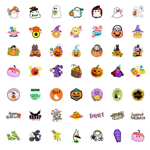 Sticker Paper, Soft PVC, printing, Halloween Design & mixed pattern & DIY & waterproof, Sheet size: 4-8cm, Approx 50PCs/Bag, Sold By Bag