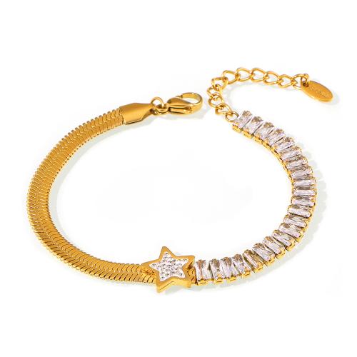 Bracelet d'acier titane, avec zircon cubique, avec 5cm chaînes de rallonge, Plaqué or 18K, bijoux de mode & pour femme, Longueur:Environ 16 cm, Vendu par PC