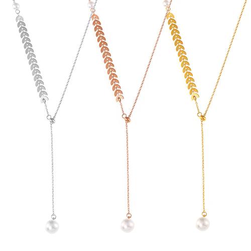 Stainless Steel Jewelry Necklace, 304 Stainless Steel, with Plastic Pearl, plated, fashion jewelry & different styles for choice & for woman, more colors for choice, Sold By PC