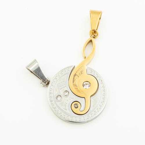 Stainless Steel Pendants 304 Stainless Steel Vacuum Ion Plating DIY & with rhinestone & two tone Approx 4mm Sold By Pair