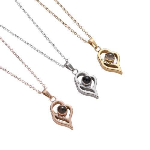 304 Stainless Steel Miniature Projection Necklace, plated, micro pave cubic zirconia & for woman, more colors for choice, Length:Approx 21-50 cm, Sold By PC