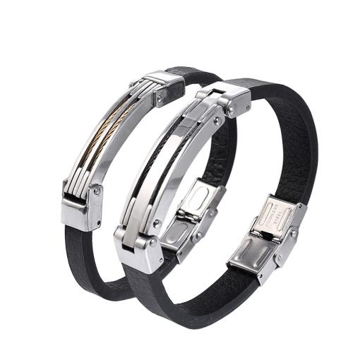 PU Leather Cord Bracelets 304 Stainless Steel with Microfiber PU polished Unisex Length Approx 22.5 cm Sold By PC