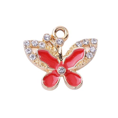 Zinc Alloy Rhinestone Pendants Butterfly plated DIY & enamel & with rhinestone Sold By Bag