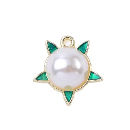 Flower Zinc Alloy Connector with Plastic Pearl plated DIY & enamel Sold By Bag