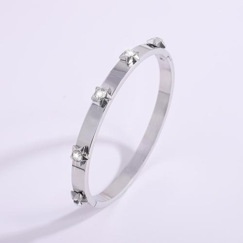 Titanium Steel Bracelet & Bangle, plated, different designs for choice & micro pave cubic zirconia & for woman, more colors for choice, Inner Diameter:Approx 60mm, Sold By PC