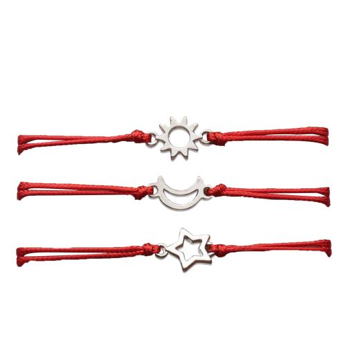 Stainless Steel Jewelry Bracelet, 304 Stainless Steel, with Wax Cord, polished, three pieces & for woman, more colors for choice, Length:Approx 16 cm, Sold By Set