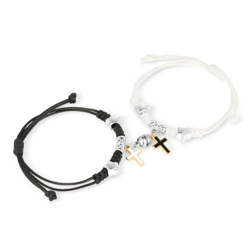 Couple Bracelet and Bangle 304 Stainless Steel with Wax Cord handmade 2 pieces & Unisex & micro pave cubic zirconia & enamel white and black Length Approx 16 cm Sold By Set