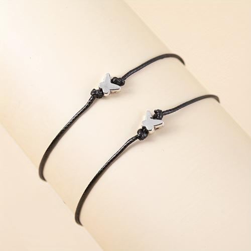 Stainless Steel Jewelry Bracelet, 304 Stainless Steel, with Wax Cord, 2 pieces & Unisex, original color, Sold By Set