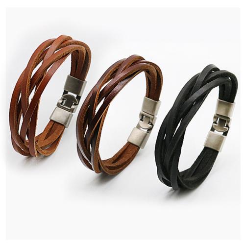 PU Leather Cord Bracelets, Tibetan Style, with PU Leather, plated, multilayer & for man, more colors for choice, nickel, lead & cadmium free, Length:21.5 cm, Sold By PC