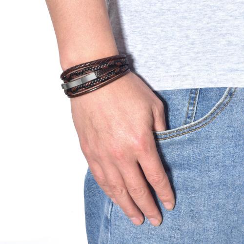 PU Leather Cord Bracelets Zinc Alloy with Magnet & PU Leather & 304 Stainless Steel Vacuum Ion Plating multilayer & for man nickel lead & cadmium free Length 21 cm Sold By PC