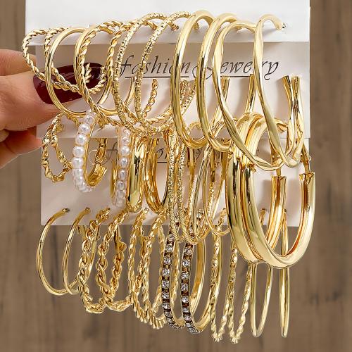 Zinklegierung Ohrring-Set, mit Kunststoff Perlen, goldfarben plattiert, verschiedene Stile für Wahl & für Frau & mit Strass, earring length 20-50mm, verkauft von setzen