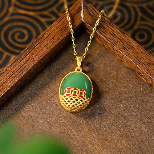 Zinc Alloy Necklace with Jade gold color plated oval chain & for woman & enamel Length Approx 17.7 Inch Sold By PC