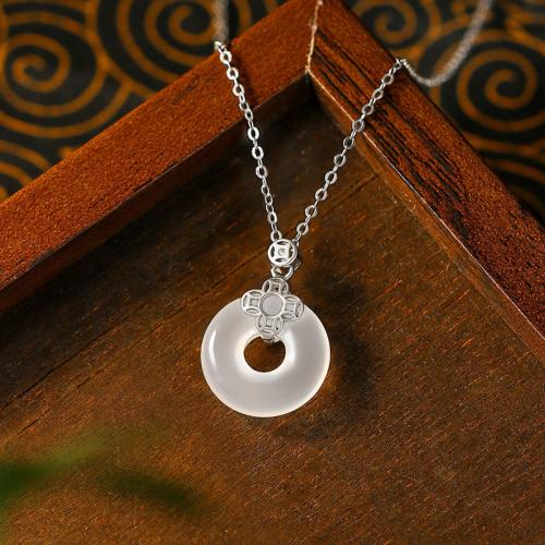 Zinc Alloy Necklace with White Chalcedony platinum plated for woman & hollow Length Approx 17.7 Inch Sold By PC