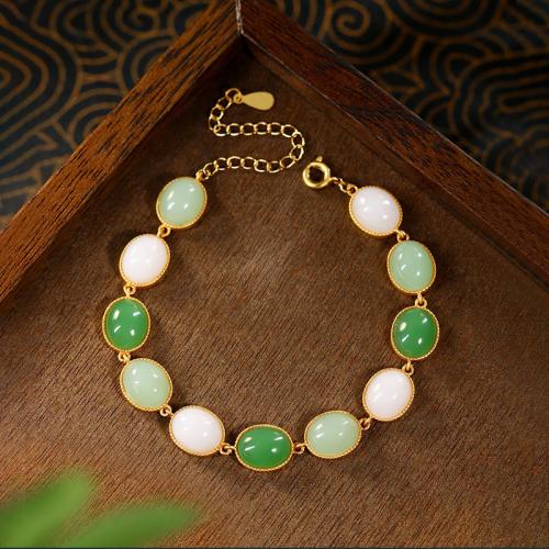 Tibetan Style Bracelet, with Jade, gold color plated, vintage & for woman, Length:Approx 6-8 Inch, Sold By PC