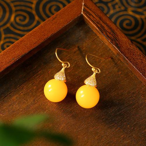 Tibetan Style Drop Earring, with Jade, gold color plated, imitation beeswax & for woman & with rhinestone, 12x30mm, Sold By Pair