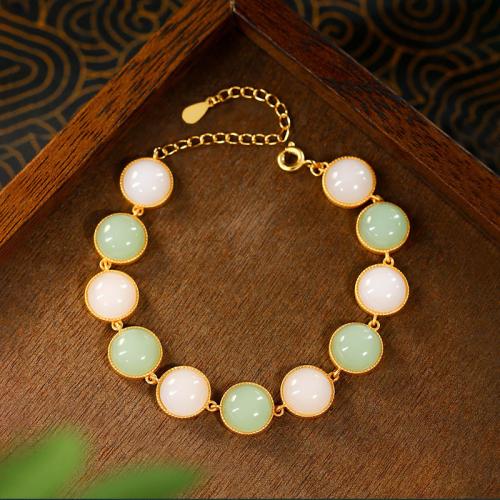 Tibetan Style Bracelet, with Jade, gold color plated, Imitation Hetian Jade & for woman, Length:Approx 6-8 Inch, Sold By PC