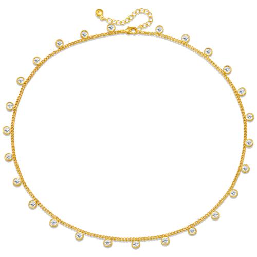 Circón cúbico Micro pavimentar collar de cobre amarillo, metal, con 6cm extender cadena, Joyería & micro arcilla de zirconia cúbica & para mujer, longitud:aproximado 38.5 cm, Vendido por UD