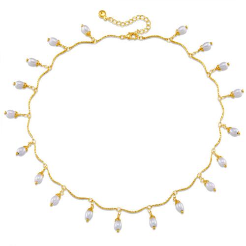 Brass Necklace with ABS Plastic Pearl with 6cm extender chain fashion jewelry & for woman Length Approx 40 cm Sold By PC