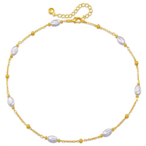 Brass Necklace with ABS Plastic Pearl with 6cm extender chain fashion jewelry & for woman Length Approx 40 cm Sold By PC