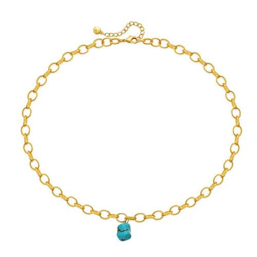 Collier chaîne chandail , laiton, avec turquoise, avec 6cm chaînes de rallonge, bijoux de mode & pour femme, Longueur:Environ 46 cm, Vendu par PC