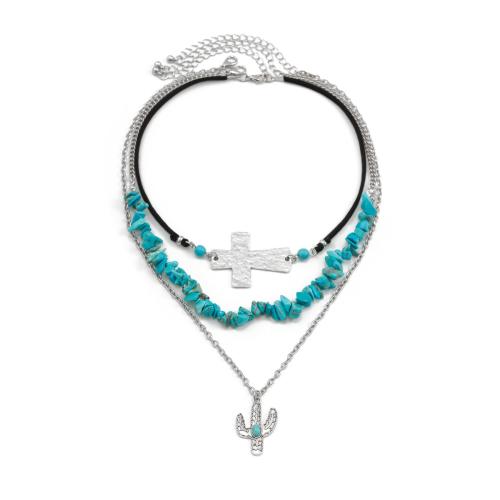 Tibetan Style Jewelry Sets, bracelet & necklace, with brass chain & turquoise, fashion jewelry & multilayer & different styles for choice & for woman, Sold By PC