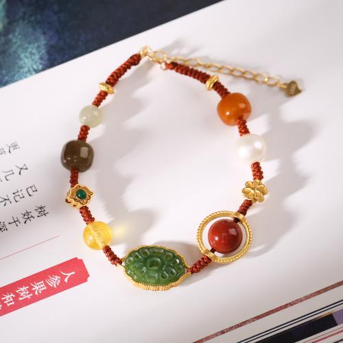 Gemstone Bracelets Hetian Jade with Natural Stone handmade fashion jewelry & for woman Length Approx 14-17 cm Sold By PC