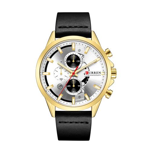 Reloj de Pulsera para Hombre, Vidrio, con Cuero, Resistente al agua de la vida & Joyería & multifuncional & movimiento japonés, más colores para la opción, longitud aproximado 25 cm, Vendido por UD