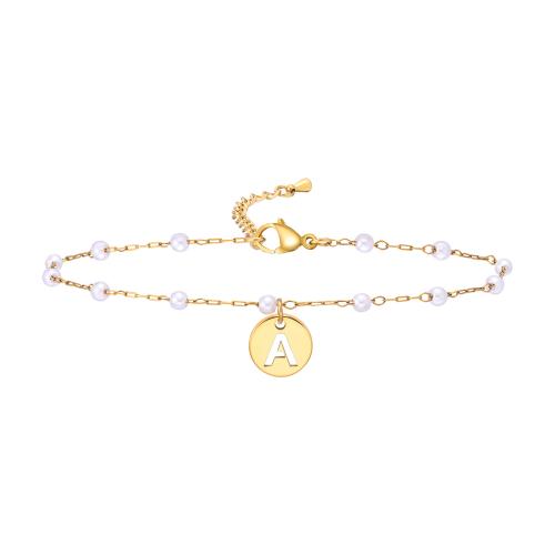 Anklet de acero inoxidable, acero inoxidable 304, Esférico, 18K chapado en oro, Joyería & diferentes estilos para la opción & para mujer, dorado, 10mm, longitud:aproximado 21-26 cm, Vendido por UD